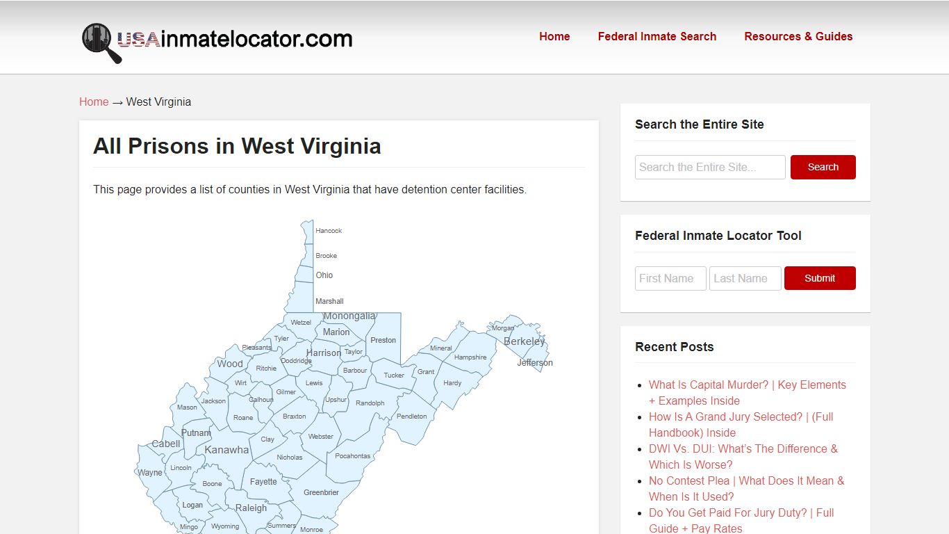 West Virginia Prisons & Jails Directory &124; USA Inmate Locator